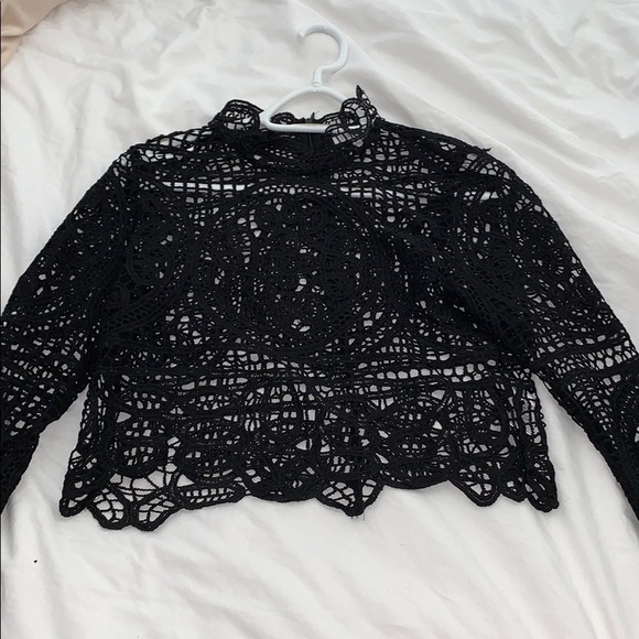 Cropped mesh long sleeve with high neck - Picture 1 of 2